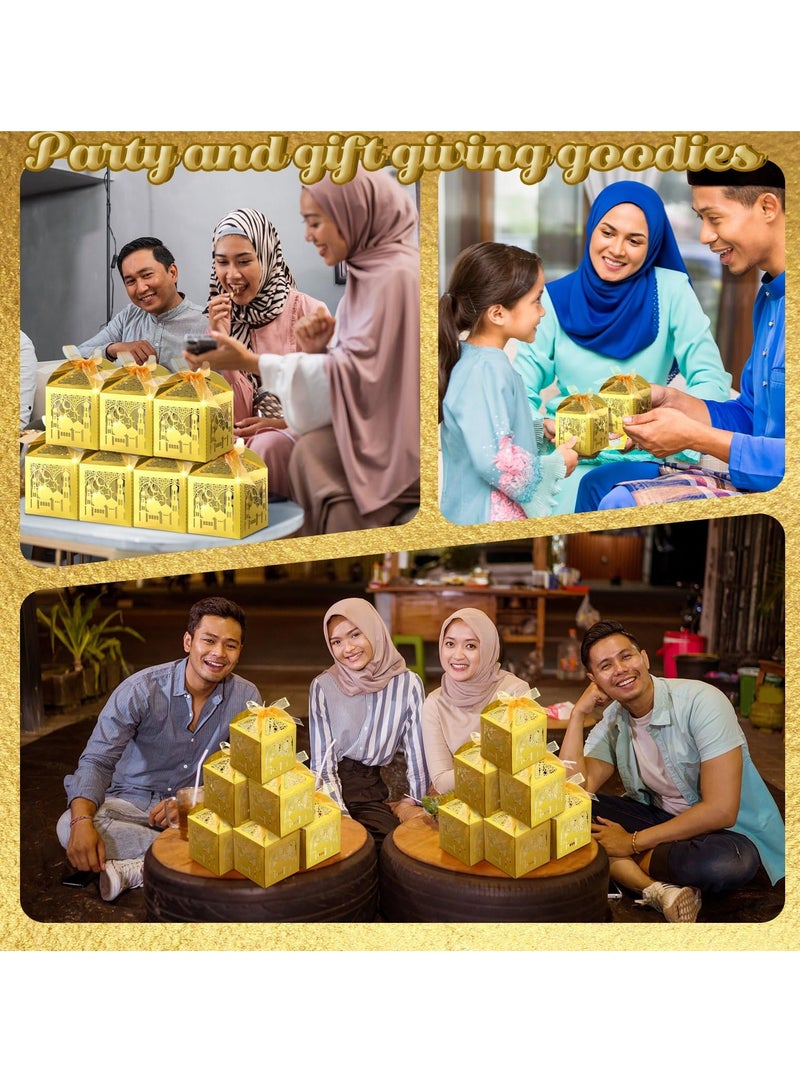 50 Pcs Candy Box Set for Eid Mubarak - Gold Laser Cut Ramadan Gift Boxes with Ribbons for Muslim Party Favors, Islamic Birthday Decorations - Image 5