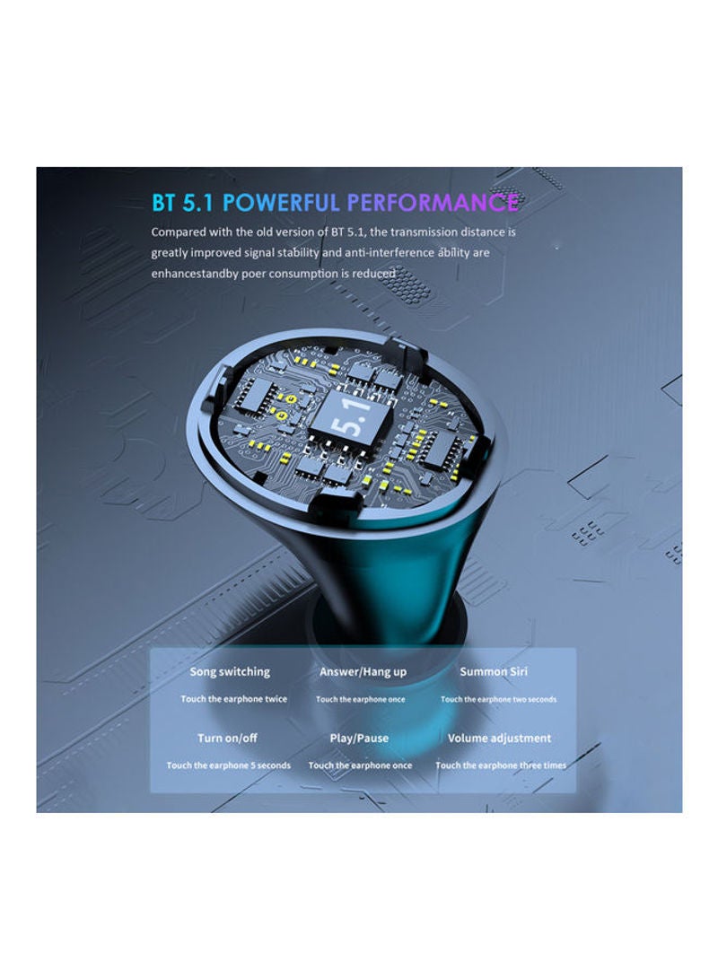 NIBEMINENT TWS BT True Wireless In-Ear Headphones With Digital Display And Lanyard Black - Image 2