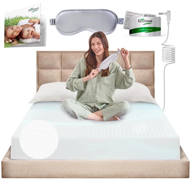 ECOHEAL Earth Grounding Fitted Sheet Twin Size with 12% Silver Fiber & 4% Silk & 84% Organic Cotton - White - Soft Earth Grounding Well Bed Sheets - Grounded Conductive Bed Sheets for Better Sleep  - Image 1