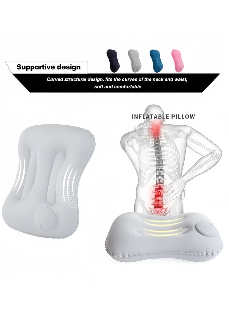 3 Pcs Travel Pillow Set With Eye Mask and Ear Plugs, Inflatable Camping Pillow With Storage Bag, Lumbar Support Office Chair Cushion, Milk Fiber Ultra Lightweight Inflatable Pillow, Comfortable Neck Pillow for Your Neck Pain, Grey  - Image 3