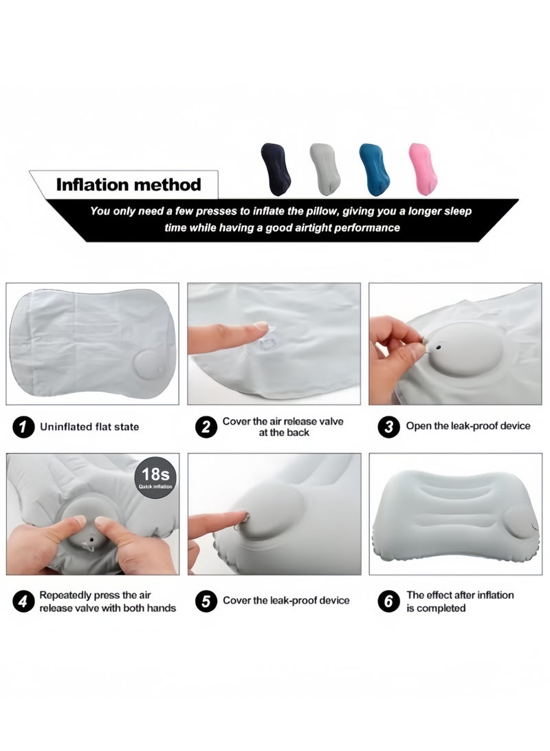 مجموعة وسائد سفر من 3 قطع مع قناع للعين وسدادات أذن وحقيبة تخزين، وسادة تخييم قابلة للنفخ، وسادة كرسي مكتب لدعم أسفل الظهر، وسادة قابلة للنفخ خفيفة الوزن للغاية من ألياف الحليب، وسادة رقبة مريحة لألم رقبتك، لون رمادي - Image 4