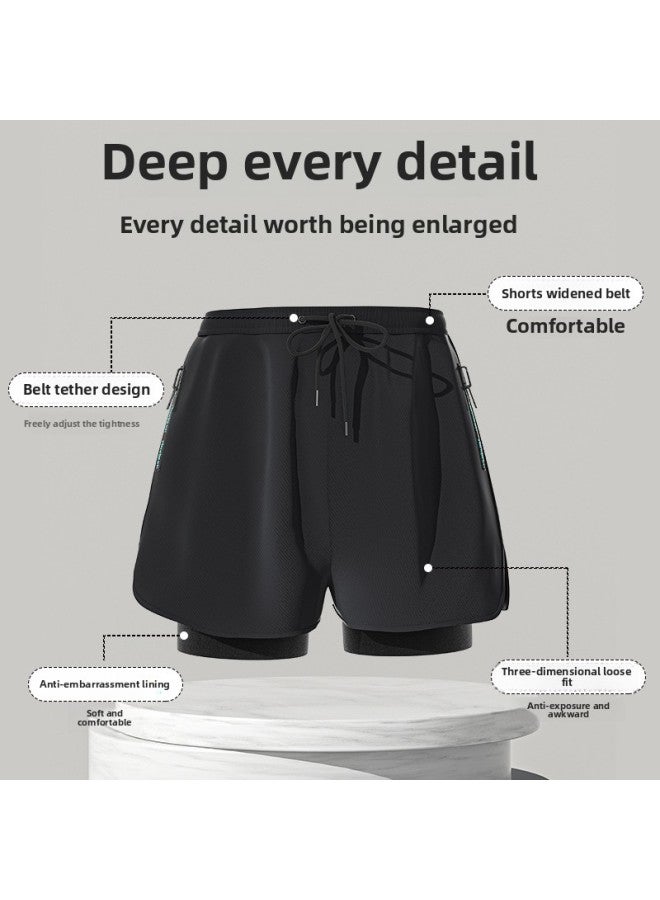 إسكدنيا سراويل سباحة للرجال مضادة للإحراج فضفاضة سريعة الجفاف 2023، قبعة سباحة، مجموعة من ثلاث قطع، مجموعة معدات السباحة في الربيع الساخن - اللون: خمس قطع بسحاب أسود 【قصر النظر 550 درجة】】 - - Image 3