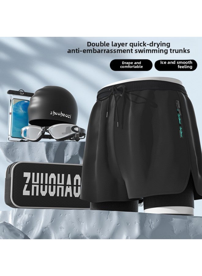 إسكدنيا سراويل سباحة للرجال مضادة للإحراج فضفاضة سريعة الجفاف 2023، قبعة سباحة، مجموعة من ثلاث قطع، مجموعة معدات السباحة في الربيع الساخن - اللون: خمس قطع بسحاب أسود 【قصر النظر 550 درجة】】 - - Image 2
