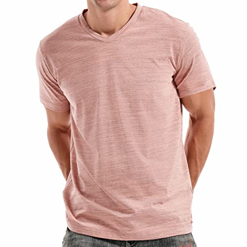 KLIEGOU Mens V Neck T Shirts Casual Stylish Fitted Tees for Men 1 PinkGrey S - Image 1
