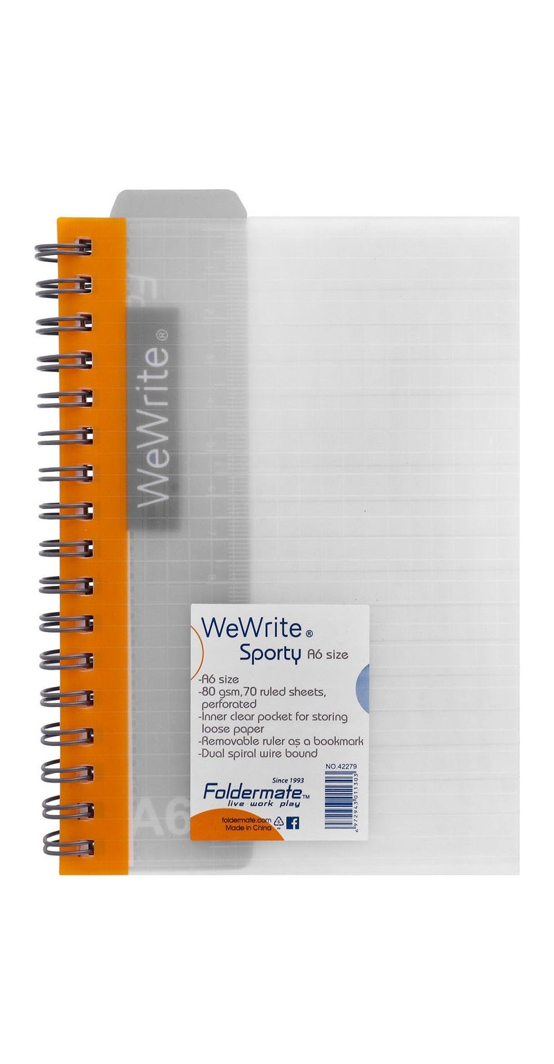Foldermate WeWrite Sporty A6 Spiral Ruled Notebook with Ruler (70 Sheets), 1 Piece