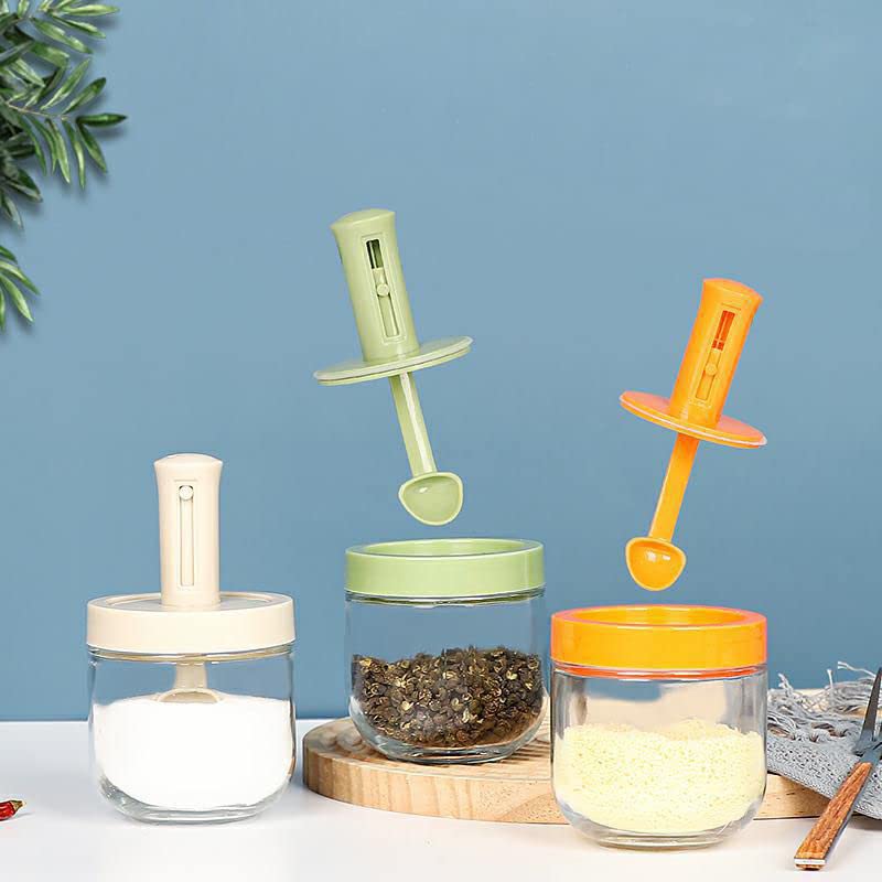 VIHAX Spoon Lid Integrated Telescopic Seasoning Jar Transparent Storage Container with Spoon Kitchen Transparent Sealed Seasoning Box, 300ml (3) - Image 3