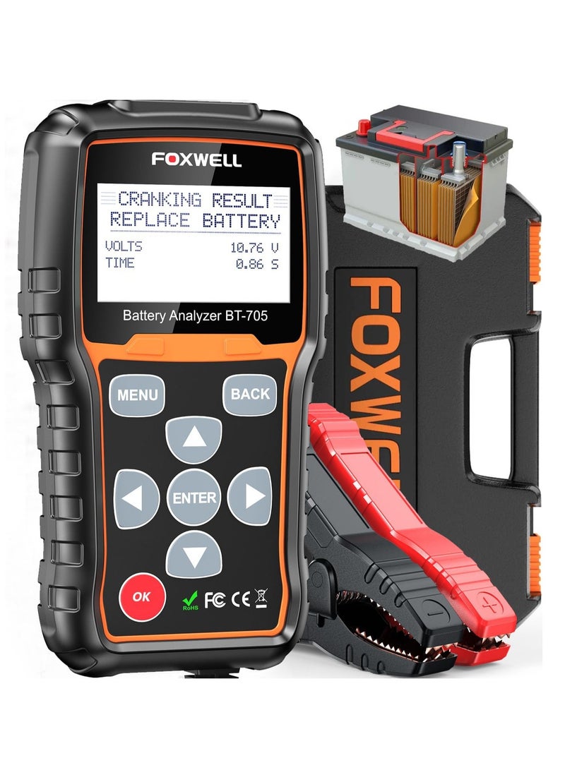 Foxwell جهاز اختبار البطارية BT705 12V 24V، جهاز اختبار تحميل بطارية السيارة 100-2000CCA مع شاشة رقمية، محلل دوران سريع ومولد للسيارات الثقيلة، الشاحنات، SUV، قوارب البحر مقاومة لدرجات الحرارة العالية - Image 1