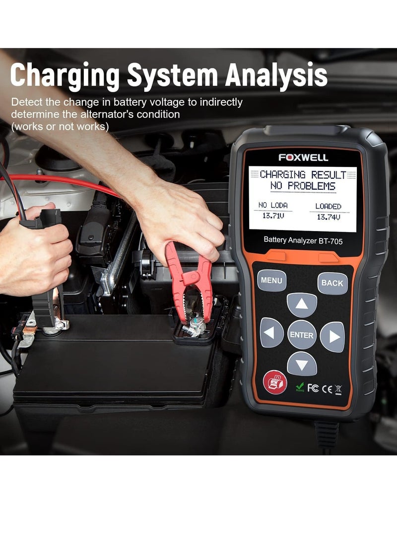 Foxwell جهاز اختبار البطارية BT705 12V 24V، جهاز اختبار تحميل بطارية السيارة 100-2000CCA مع شاشة رقمية، محلل دوران سريع ومولد للسيارات الثقيلة، الشاحنات، SUV، قوارب البحر مقاومة لدرجات الحرارة العالية - Image 5