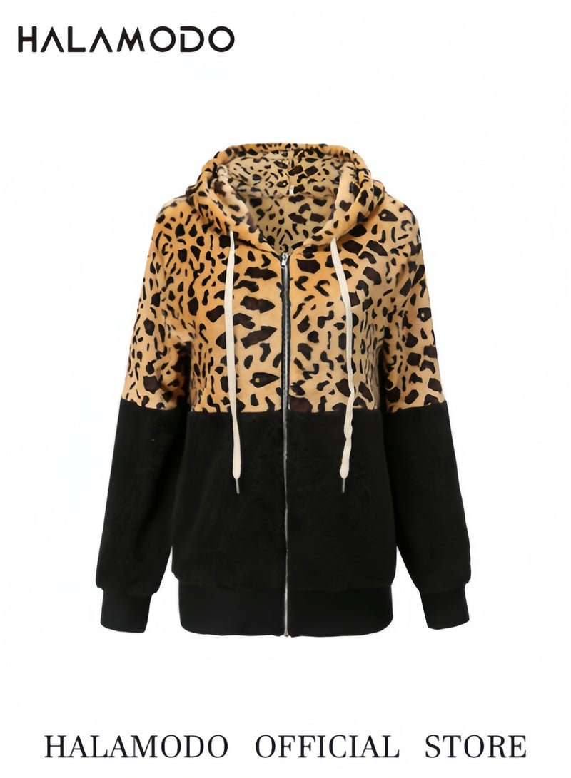 Halamodo Women Casual Double Fuzzy Sweatshirt Faux Fleece Zip Pullover Hoodies Coat Outwear - Image 2