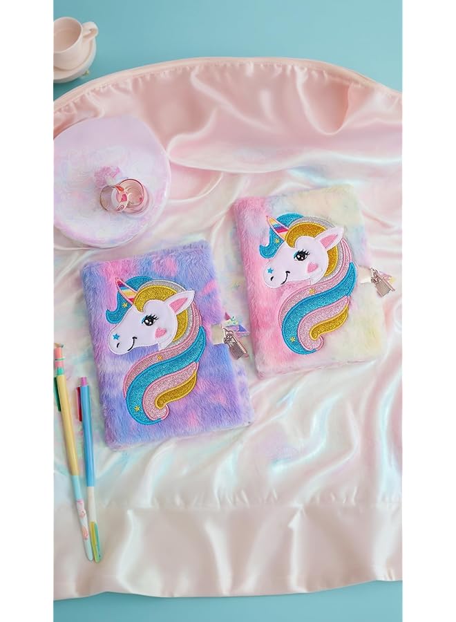 إيروريكس مجموعة هدايا دفتر يونيكورن وردي رقيق من القطيفة الناعمة والقرطاسية الأنيقة للفتيات تتضمن سلسلة مفاتيح على شكل كرة من فرو يونيكورن ولوحة كتابة مذكرات حالمة للأطفال - Image 5