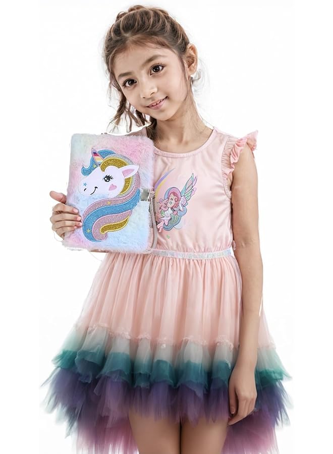 إيروريكس مجموعة هدايا دفتر يونيكورن وردي رقيق من القطيفة الناعمة والقرطاسية الأنيقة للفتيات تتضمن سلسلة مفاتيح على شكل كرة من فرو يونيكورن ولوحة كتابة مذكرات حالمة للأطفال - Image 3