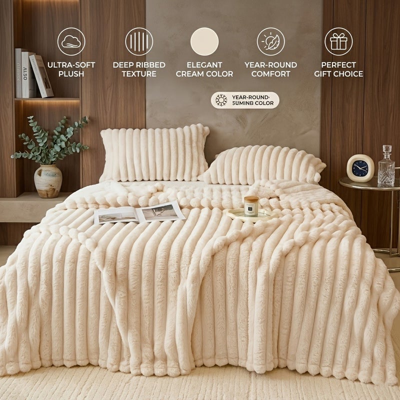 Luxurious Faux Rabbit Fur Throw Blanket - Soft, Warm & Cozy for Couch, Bed, Office, and Travel - Versatile All-Season Gift, Christmas Present - Image 1