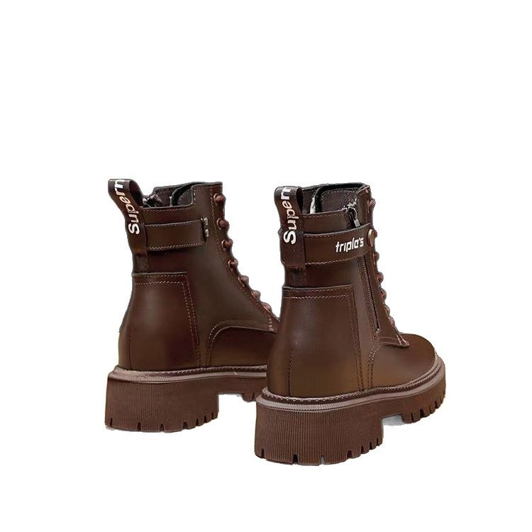 British Style Martin Boots For Women Style Small Heightening Fleece-Lined Thick Sole Retro Versatile Motorcycle Boots - Image 4
