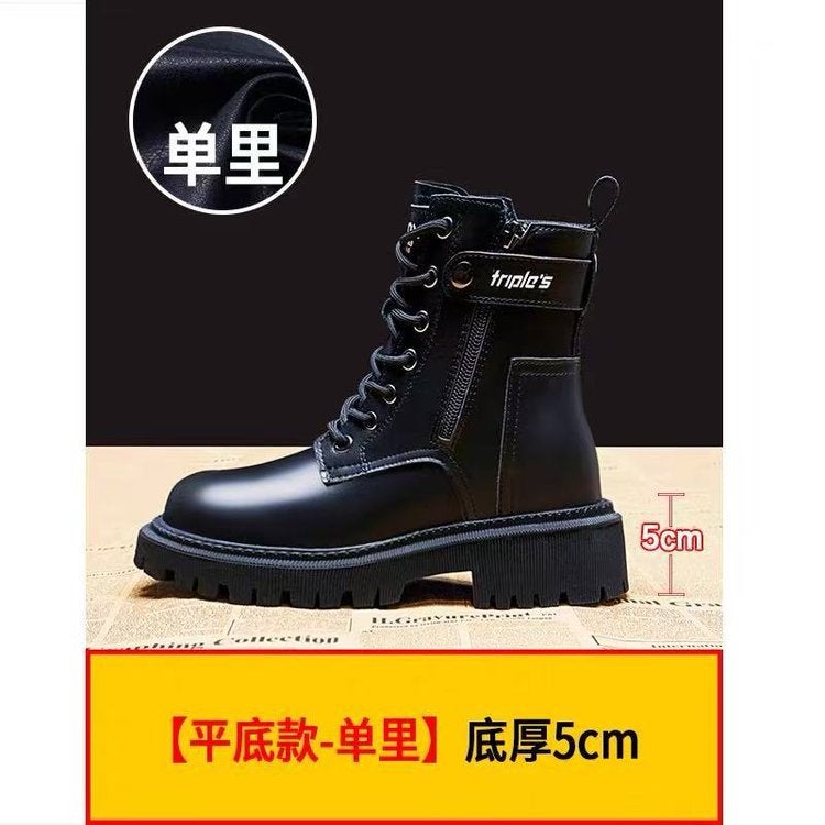 British Style Martin Boots For Women Style Small Heightening Fleece-Lined Thick Sole Retro Versatile Motorcycle Boots - Image 1