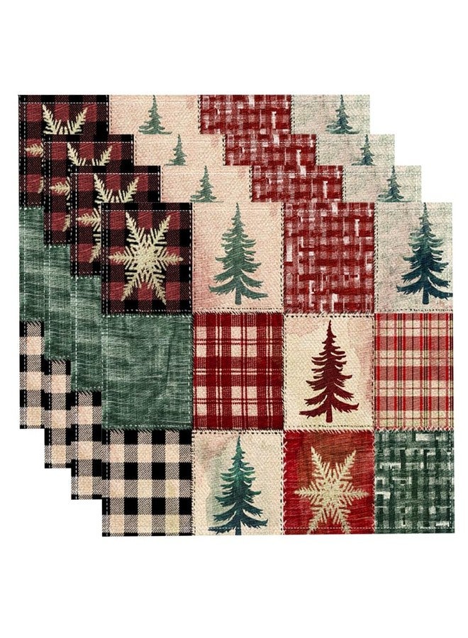 RABUSOFA Buffalo Plaid Christmas Trees Placemats Set of 4, 12x18 Inch Winter Table Mats for Outdoor Home Party Kitchen Dining Decor Red - Image 1