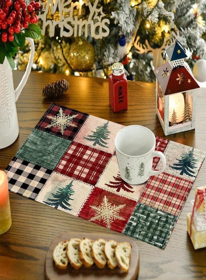 RABUSOFA Buffalo Plaid Christmas Trees Placemats Set of 4, 12x18 Inch Winter Table Mats for Outdoor Home Party Kitchen Dining Decor Red - Image 3