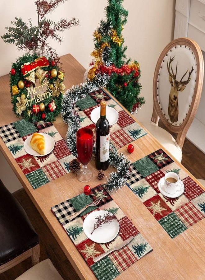 RABUSOFA Buffalo Plaid Christmas Trees Placemats Set of 4, 12x18 Inch Winter Table Mats for Outdoor Home Party Kitchen Dining Decor Red - Image 2