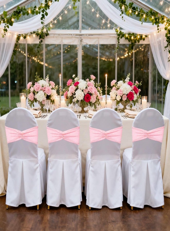 SquarePie Sequin Chair Sashes Bows 10 Pack Pink Shiny Chair Sahes Bands for Wedding Banquet Party Decor - Image 5