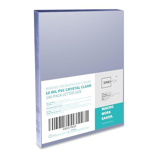 Binditek 100 Pack 10 Mil PVC Clear Binding Covers, 8.5 x 11 Inches, Letter Size, Square Corners, Un-Punched, Office Supplies - Image 1