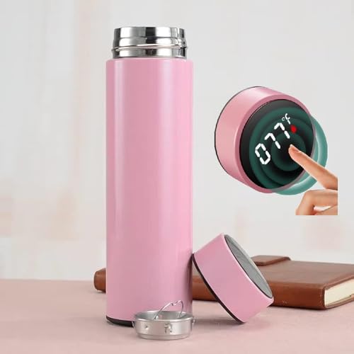 IKTU 500ml Smart LED Temperature Display Water Bottle, Double Wall Vacuum Insulated Flask, Food Grade SUS304 Stainless Steel Bottle Hot & Cold (Pink) - Image 1