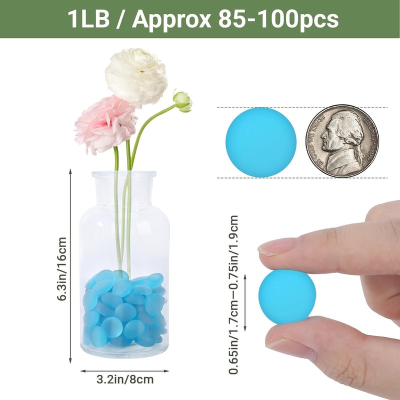 SUREAM Blue Frosted Glass Beads, 0.8LB Vase Filler Beads for Centerpieces, Flat Marbles for DIY Plant Pot Candle Bird Fountains Fish Tank - Image 2