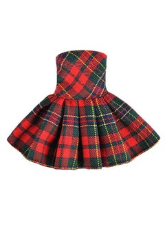 E-TING Santa Clothing For Elf Doll Christmas Decoration (Red-Green Plaid Dress)  - Image 1