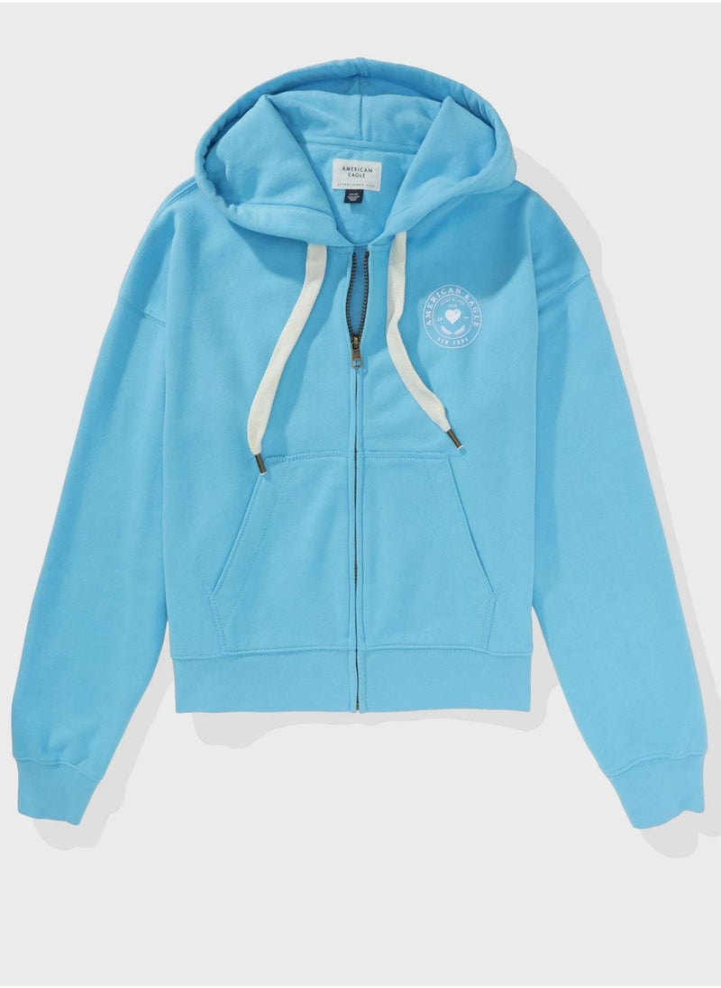 American Eagle - Graphic Zip Through Hoodie - Image 1