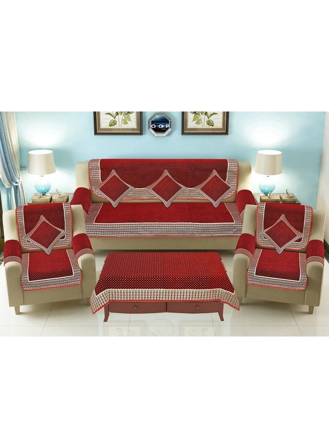 Jayvaam Sofa Cover with Cushion Cover and Table Cover - 3 Seater and 2 Seater Sofa Covers with Arm Set 16 Pcs - 3+1+1 Panels for Home Living Room Sofa Couch Decor (Maroon), Chenille - Image 1