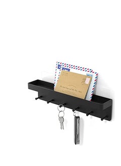 Wall Key Holder with 6 Key Hooks Key Hanger Multifunctional Free Punching Wall-Mounted Storage Rack Stainless Steel Self-Adhesive Key Rack Mail Holder for Entryway, Hallway, (Black)