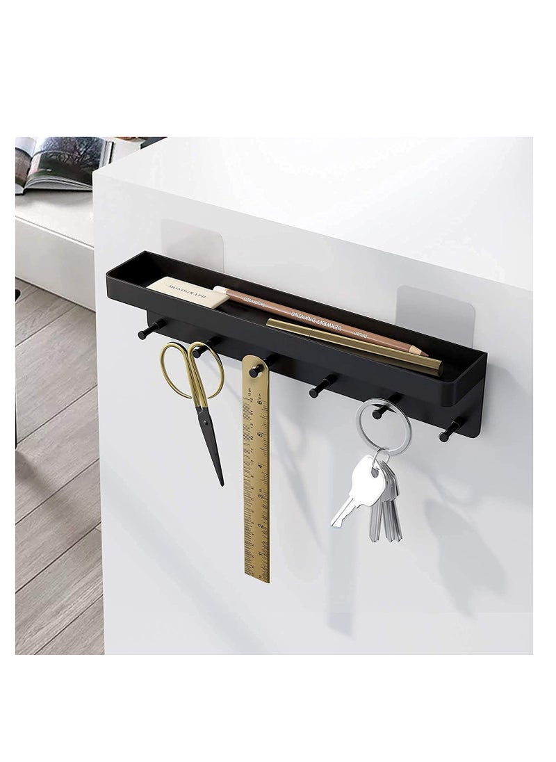 SYOSI - Wall Key Holder with 6 Key Hooks Key Hanger Multifunctional Free Punching Wall-Mounted Storage Rack Stainless Steel Self-Adhesive Key Rack Mail Holder for Entryway, Hallway, (Black) - Image 1