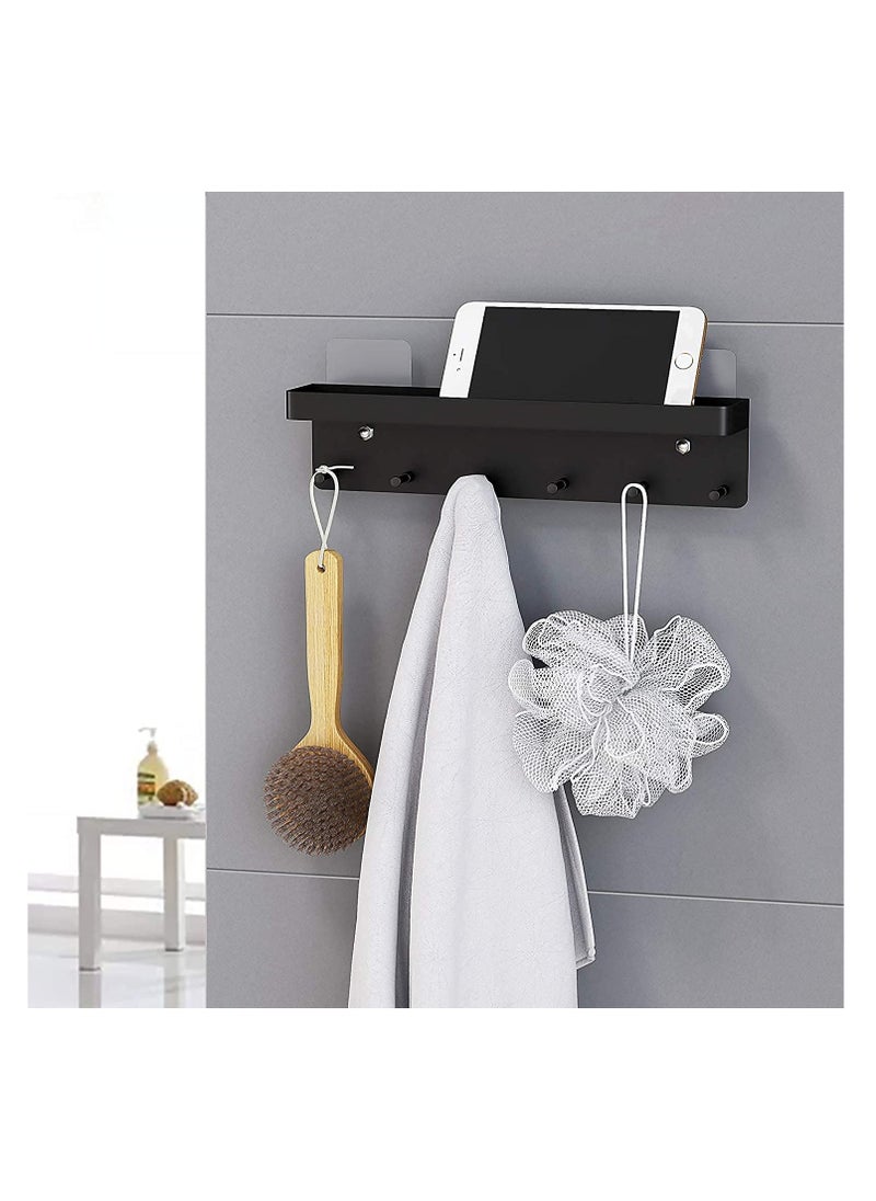 SYOSI - Wall Key Holder with 6 Key Hooks Key Hanger Multifunctional Free Punching Wall-Mounted Storage Rack Stainless Steel Self-Adhesive Key Rack Mail Holder for Entryway, Hallway, (Black) - Image 1