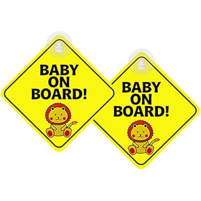 2 PCS BABY ON BOARD CAR WARNING, BABY ON BOARD STICKER SIGN FOR WARNING WITH SUCTION CUPS, CHILD IN CAR STICKER FOR WINDOW CLING REUSABLE TODDLER ON BOARD STICKERS DECAL (LION) - Image 1