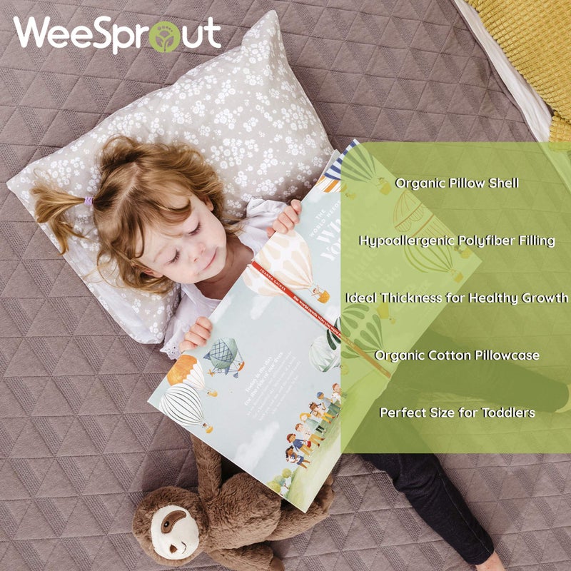 WeeSprout Mini Toddler Pillow for Kids Sleeping - Organic Cotton Shell & Pillowcase with Soft & Supportive Polyfiber Filling - Good for Travel, Machine Washable, 18 x 13 x 3, Safari - Image 2