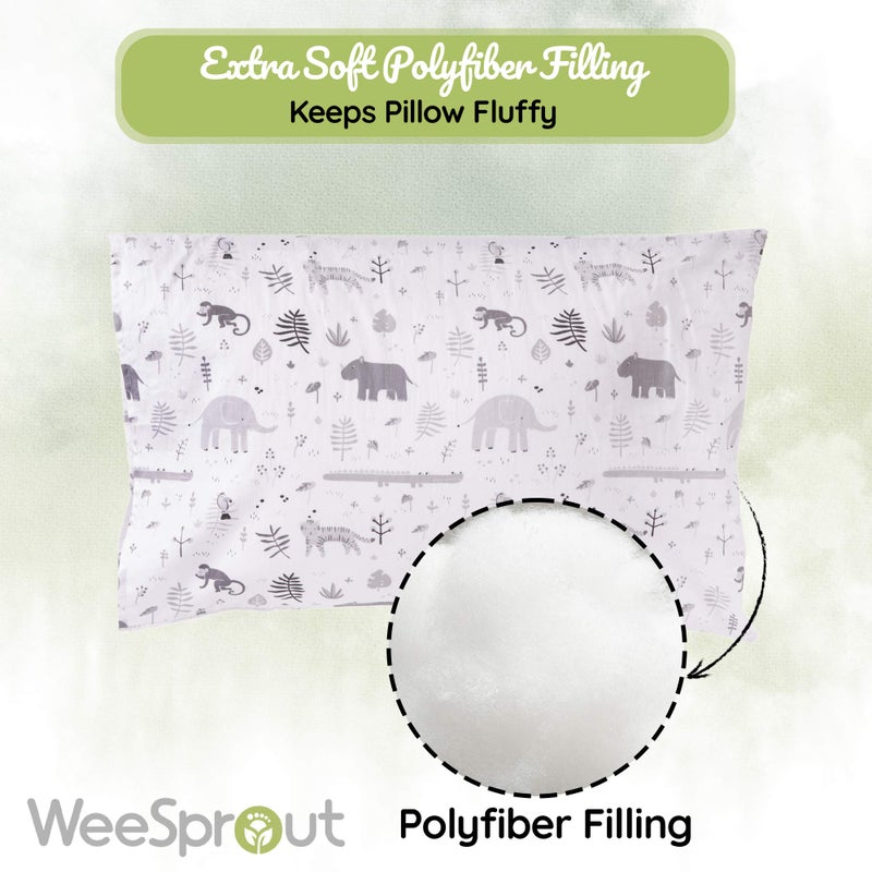 WeeSprout Mini Toddler Pillow for Kids Sleeping - Organic Cotton Shell & Pillowcase with Soft & Supportive Polyfiber Filling - Good for Travel, Machine Washable, 18 x 13 x 3, Safari - Image 4