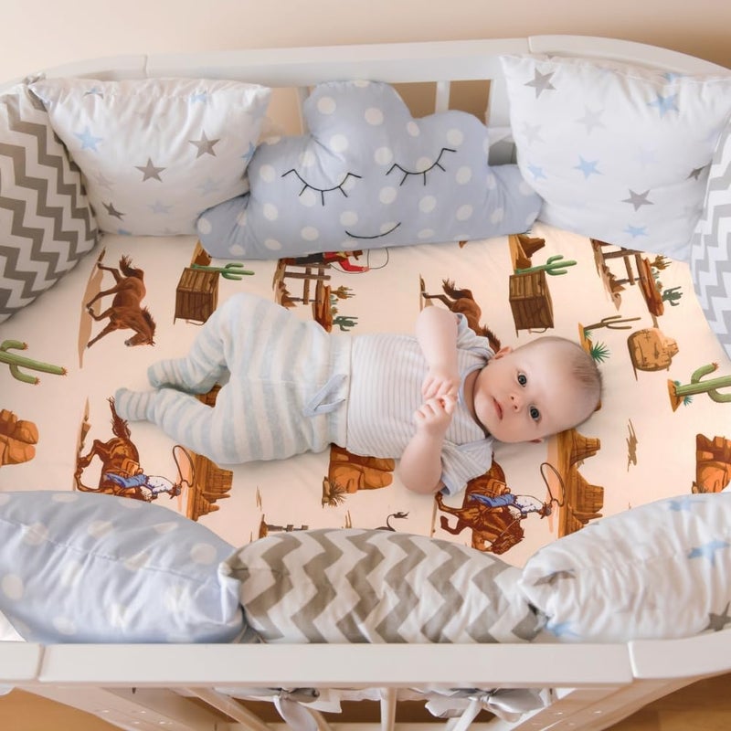 FIGEPO 4 Pack Western Cowboy Crib Sheets Neutral Breathable Fitted Baby Sheets Nursery Sheets for Baby Boys or Girls (Bassinet Sheet) - Image 5