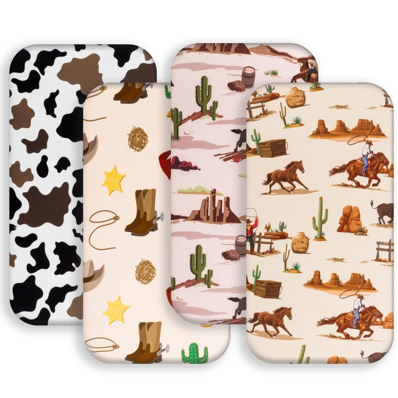 FIGEPO 4 Pack Western Cowboy Crib Sheets Neutral Breathable Fitted Baby Sheets Nursery Sheets for Baby Boys or Girls (Bassinet Sheet) - Image 1
