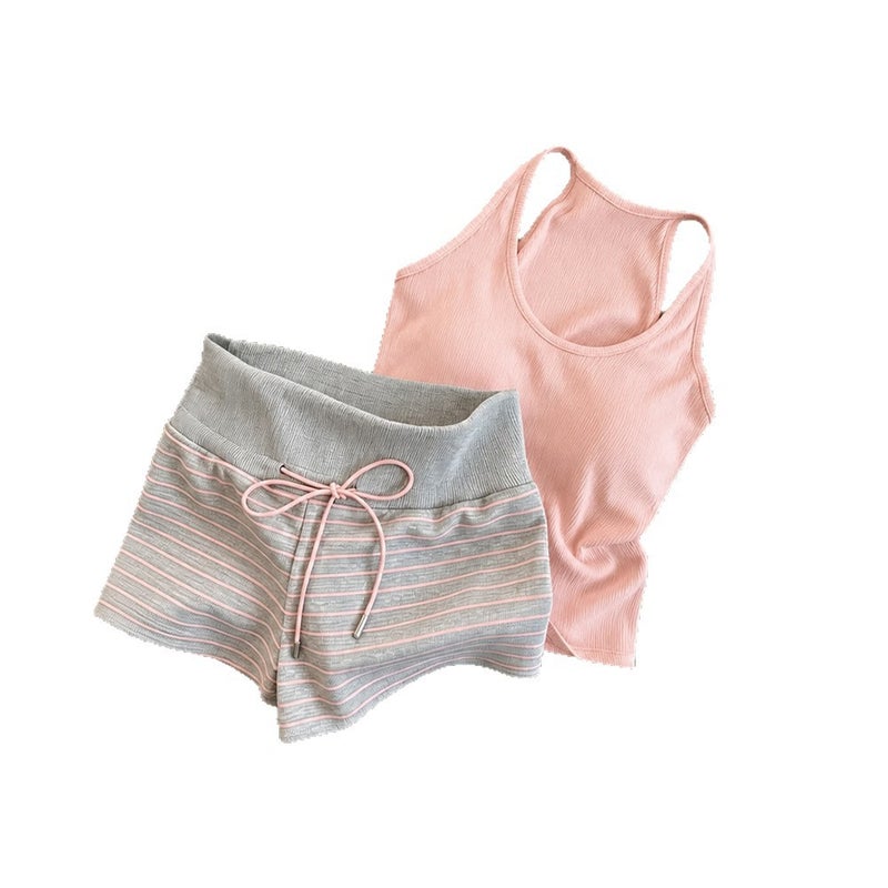 Women's Casual Striped Pyjama Set with Padded Vest and Shorts - Image 5