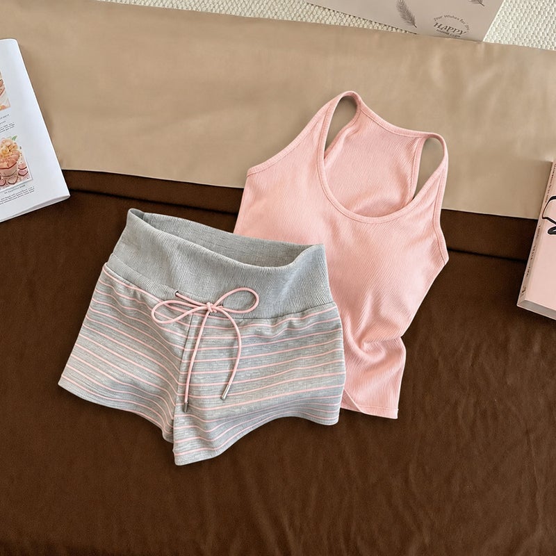 Women's Casual Striped Pyjama Set with Padded Vest and Shorts - Image 4
