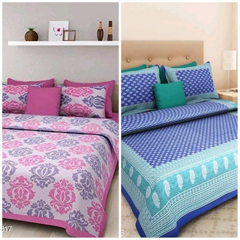 BedZone 100 Cotton Rajasthani Jaipuri King Size bedsheets Combo Double Bed Set 2 Double Bedsheet with 4 Pillow Cover Multicolor - Image 1