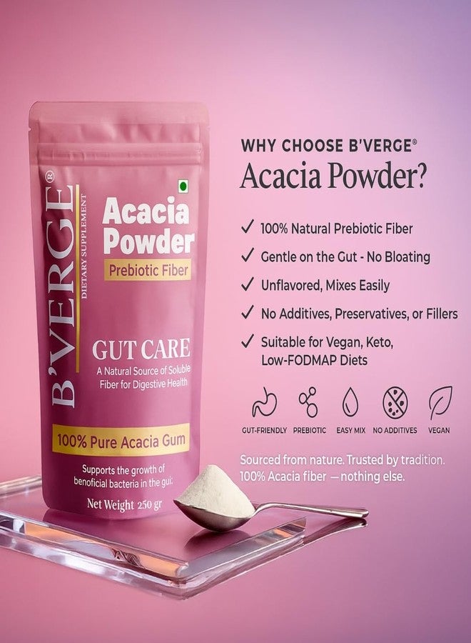 B'VERGE B’VERGE® 100% Acacia Powder Prebiotic – 250g | Ultra Pure Soluble Prebiotic Fiber from Acacia Senegal | Gut-Friendly, Tasteless, Easy to Mix | No Sugar, Additives or Fillers | Keto & Vegan Friendly - Image 3