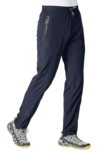 YSENTO Mens Track Pants Quick Dry Lightweight Joggers Athletic Hiking Pants Zipper Pockets Dark Blue Size M - Image 1