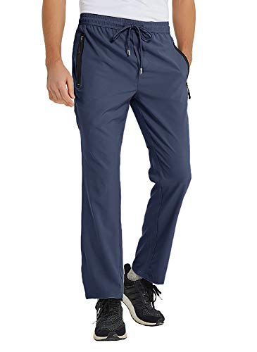 YSENTO Mens Track Pants Quick Dry Lightweight Joggers Athletic Hiking Pants Zipper Pockets Dark Blue Size M - Image 4