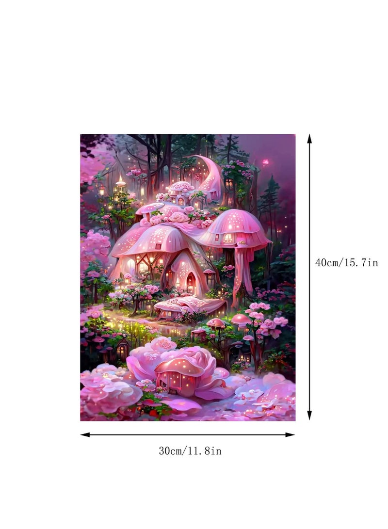 SYOSI مجموعة الرسم الماسي 5D من SYOSI ، كوخ الفطر الوردي ، مجموعة رسم الماس DIY ، فن تصوير مشهد الرسم الماسي لتزيين جدران المنزل (11.8 × 15.7 بوصة)  - Image 5
