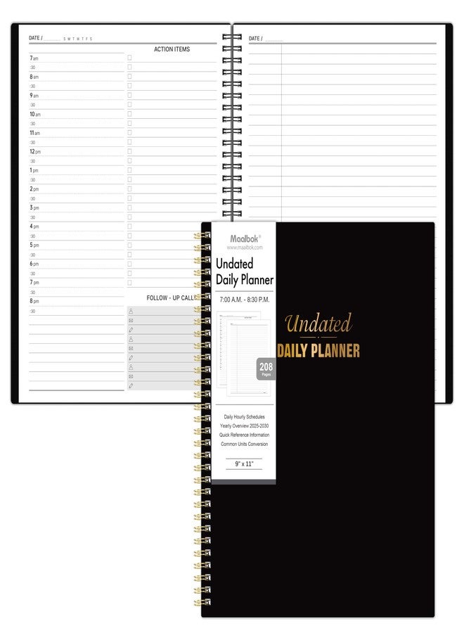MaaIbok Daily Planner - 9'' x 11'' Notebook with Hourly Schedule, Undated Workbook to Record Your Appointments, 208 Pages, Elastic Closure, Inner Pocket - Image 1