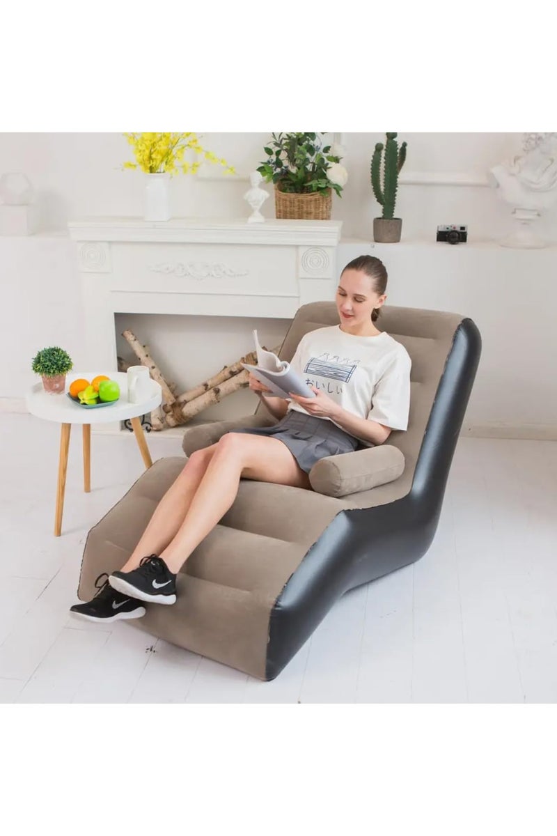 Inflatable Couch Air Sofa Portable: S-Shape Inflatable Bed with Household Inflatable Lounge Chair with Household Air Pump Multi-Function Inflate Deck Chair for Living Room.140 X 85 X 80 CM (Brown) - Image 2