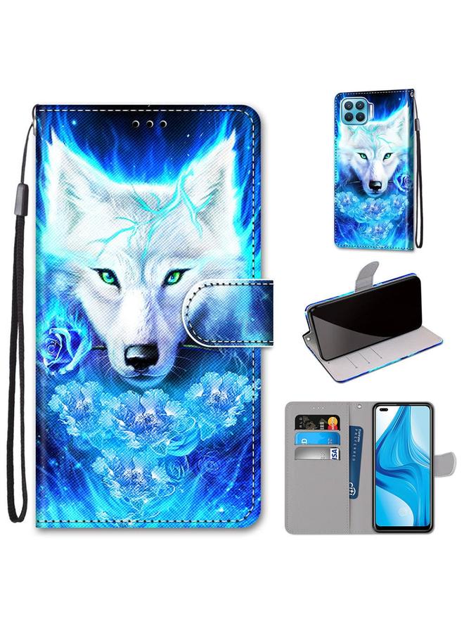 اس-توب جراب لهاتف OPPO F17 Pro / A93 4G / Reno4 Lite / Reno4 F جراب من جلد البولي يوريثان قابل للطي أفقيًا برسومات متقاطعة ملونة مع حامل وفتحات للبطاقات ومحفظة وحبل تعليق - Image 1