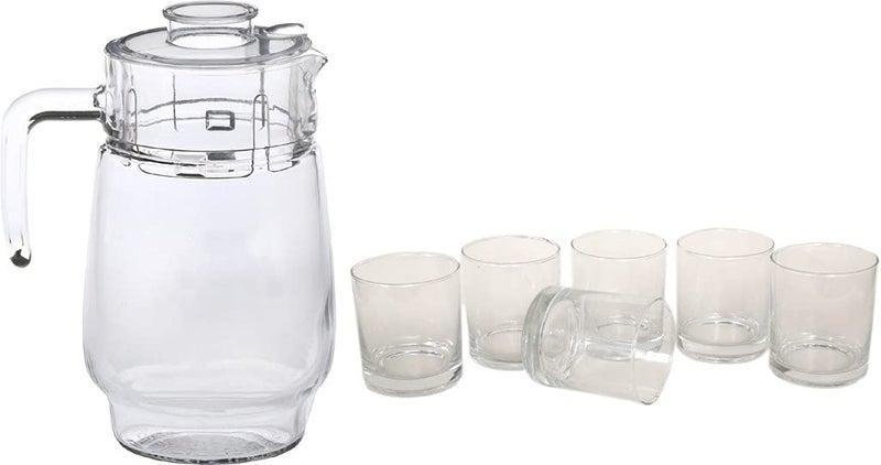 Afast Designer Jug Set of 1 with Stylish Glasses for Serving Water Juice Cold Drinks and Other Drinking Bavrage Glass 300 Ml Jug 1800 Ml Color Transparent Clear - Image 1
