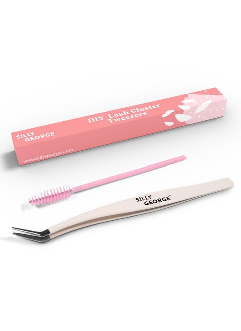 Silly George Pop-On Lashes Placement Tool + Spoolie - Precision DIY Cluster Lash Extension Tweezers & Eyelash Fluffing Tool, 2-Piece Set
