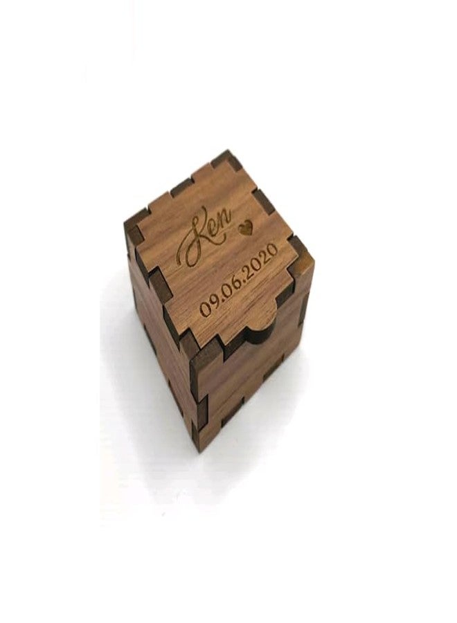 MeeCraft Rustic Wooden Mini Ring Box, 4x4x2.2 cm, Brown - Image 1