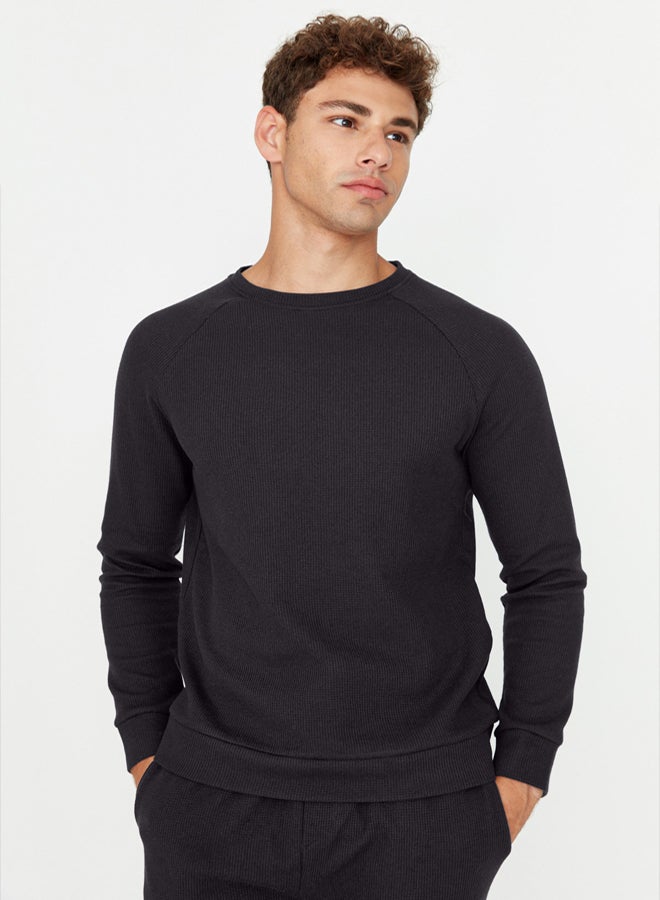 trendyol Anthracite Regular Cut Raglan Sleeve Textured Knitted Pajama Set - Image 2